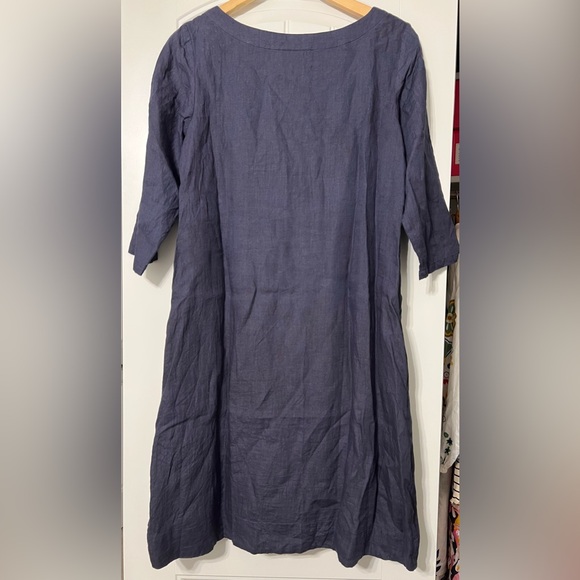 Navy Blue 100% Linen Dress - Picture 2 of 6